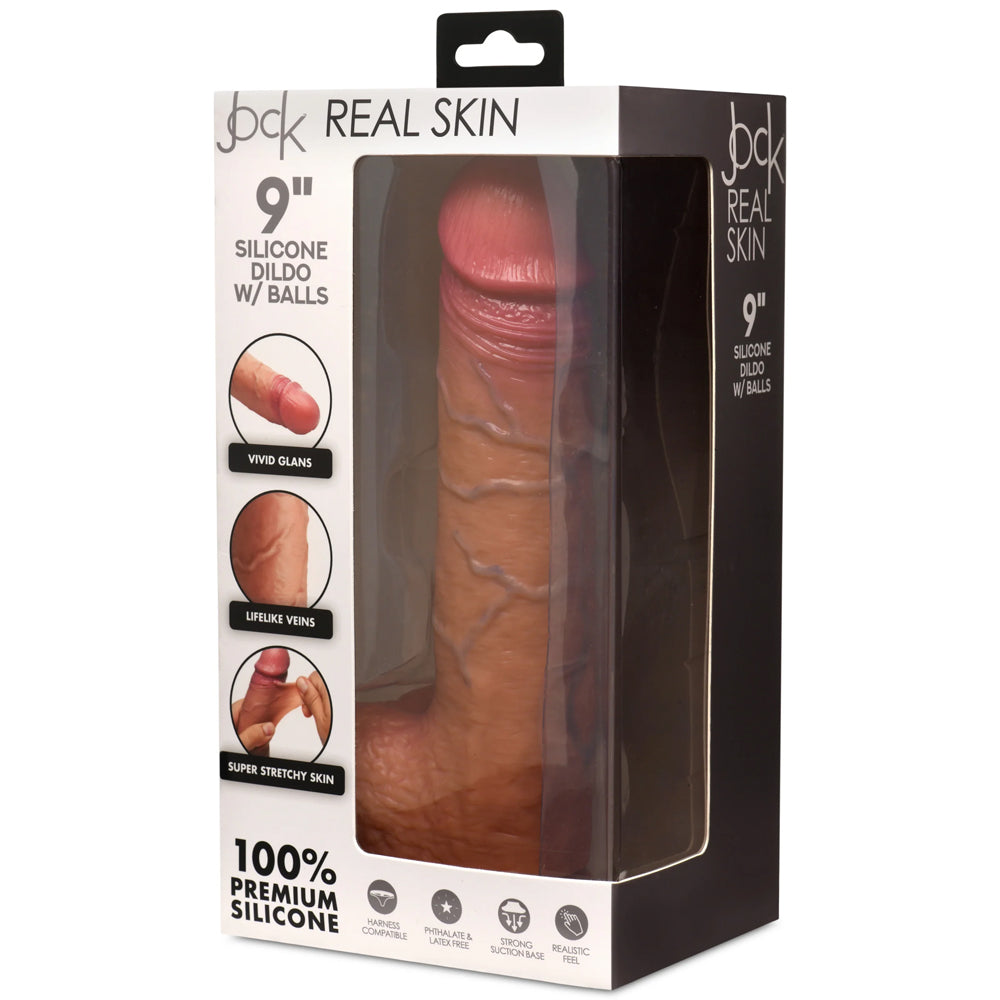 Jock Real Skin 9" Silicone Dildo W/ Balls Medium