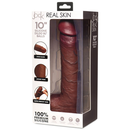 Jock Real Skin 10" Silicone Dildo W/ Balls Dark