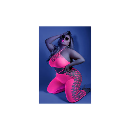 Neon Pink Bodystocking – Queen Size Lingerie One-Piece