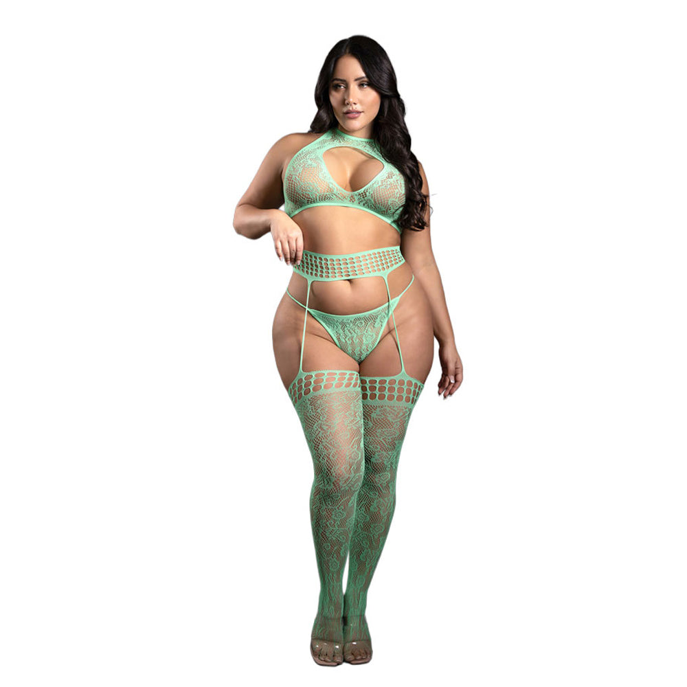 Heart Of Glass 3-Piece Gartered Stockings Set - Queen Size