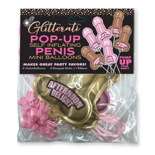 Glitterati Penis Pop Up Balloons 6 Pack - Novelty Party Decor