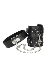 Ouch! Bonded Leather Collar with Handcuffs and Leash for BDSM and Bondage Play