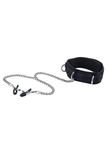 Ouch! Velcro Collar with Nipple Clamps for BDSM and Bondage Play