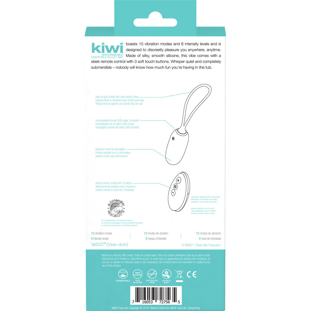 Kiwi Rechargeable Insertible Bullet Tease Me Turquoise