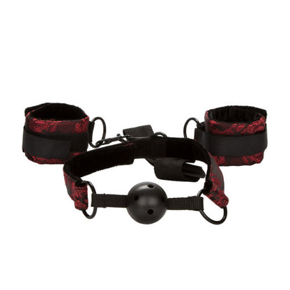 Scandal Breathable Ball Gag with Cuffs – Adjustable Red & Black Restraint Set