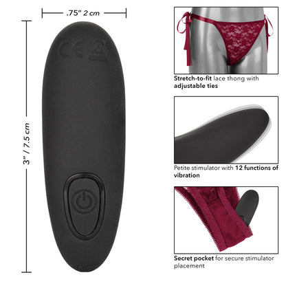 Remote-Control Lace Thong Set - Burgundy