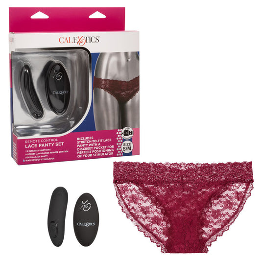 Remote-Control Lace Panty Set - Burgundy - Size S/M