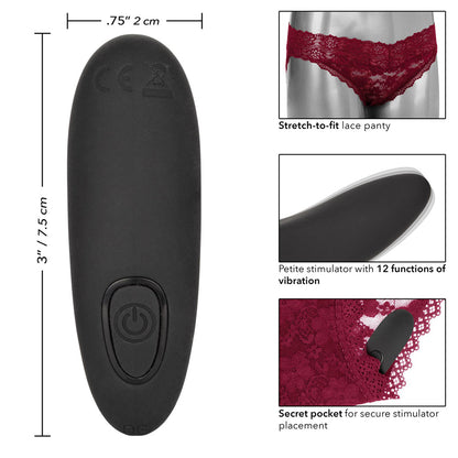Remote Control Lace Panty Set - Burgundy, Size L/XL