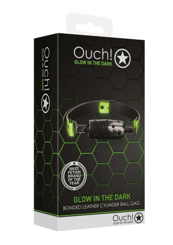 Ouch! Glow-in-the-Dark Cylinder Gag – Neon Green with Adjustable Strap