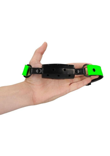 Ouch! Glow-in-the-Dark Cylinder Gag – Neon Green with Adjustable Strap
