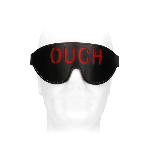 Ouch! Black & White Bonded Leather Eye Mask with Elastic Straps – Adjustable Sensory Blindfold for Sensual Play