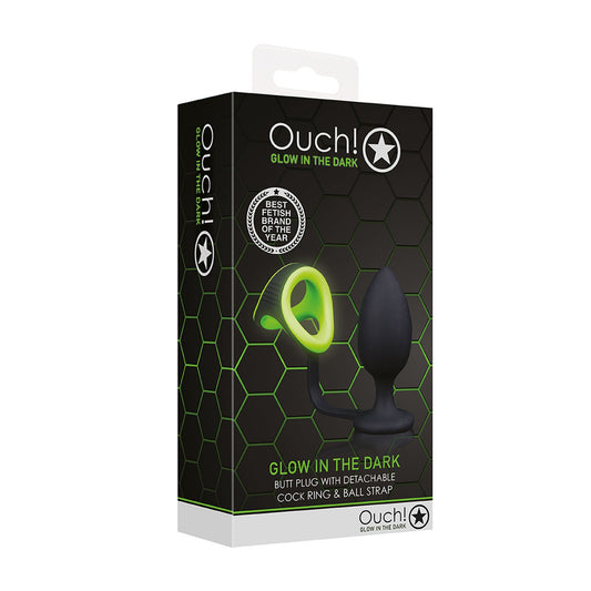 Ouch! Glow-in-the-Dark Butt Plug with Cock Ring and Ball Strap – Anal Sex Toy