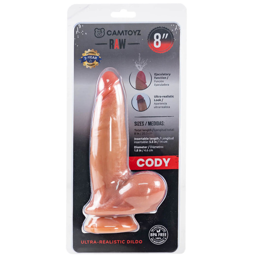Raw Cody 8" Ultra-Realistic Ejaculating Dildo – Realistic Silicone Sleeve with Suction Cup Base
