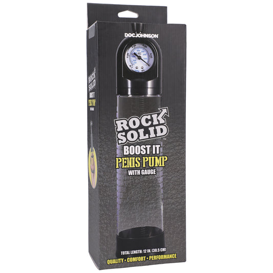 Rock Solid Boost It Penis Pump with Gauge – Black/Clear