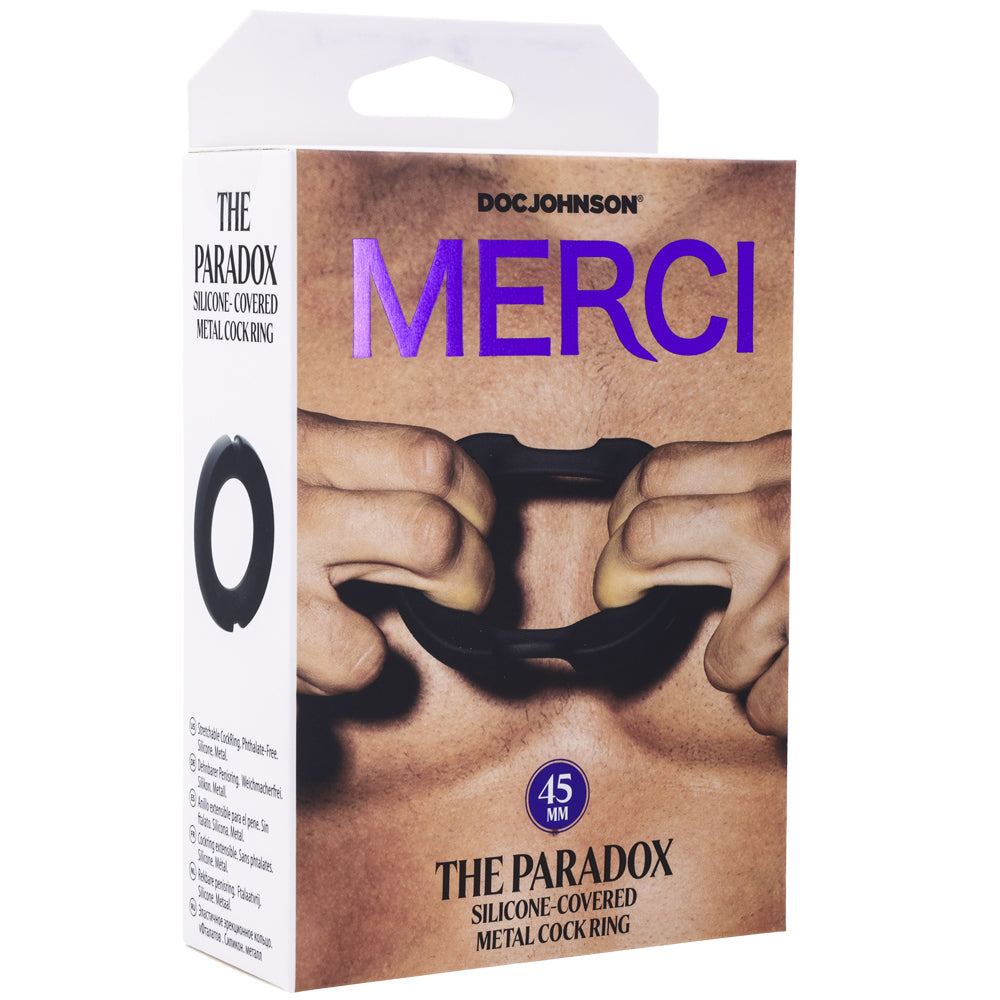 Merci The Paradox Silicone-Coated Metal Cock Ring, 45mm, Black