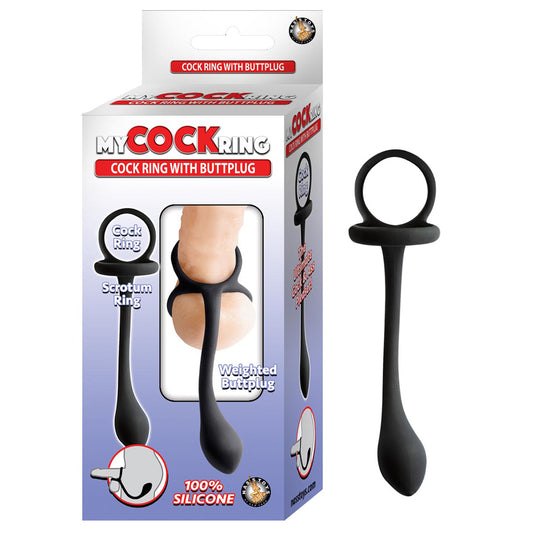 Black Cock Ring with Buttplug – 2-in-1 Male Sex Toy for Penis and Anal Stimulation