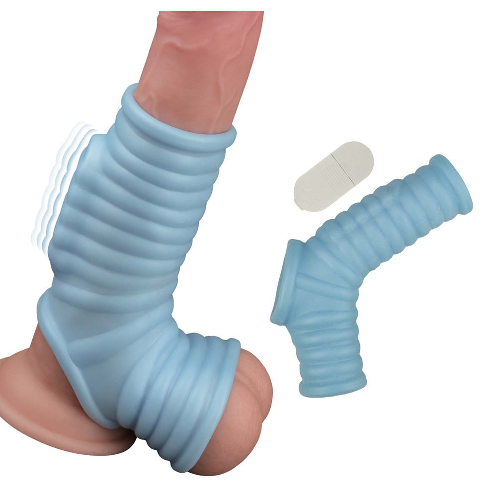 Vibrating Ribbed Sleeve Blue
