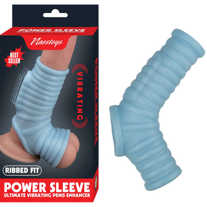 Vibrating Ribbed Sleeve Blue