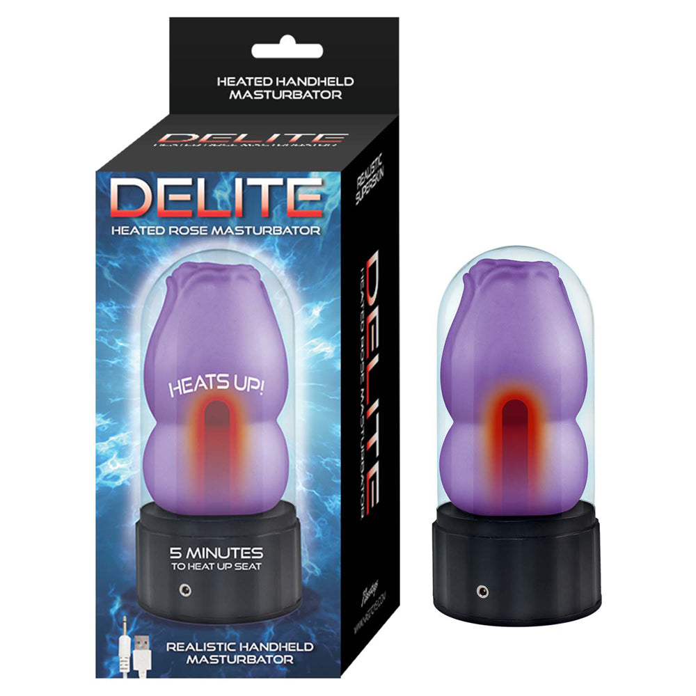 Delite Heated Rose Masturbator - Purple - Heat-Activated Sex Toy