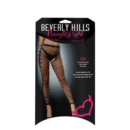 Women's Fishnet Leggings with Front Mesh and Side Design, Crotchless & Buttless, Black