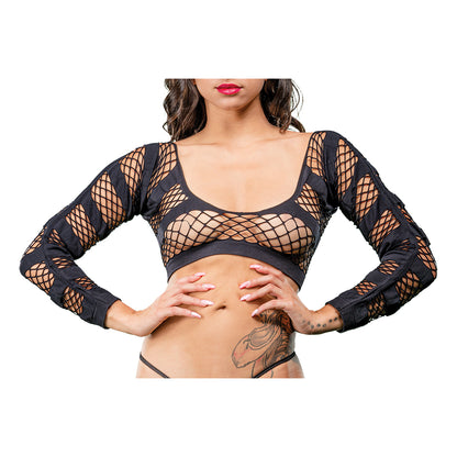 Ladies Sexy Hosiery Horizontal Stripes Mesh Crotchless And Buttless Leggings Black