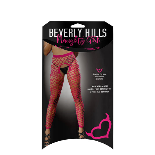 Ladies Sexy Lingerie Tights All Over Mesh Crotchless And Buttless Leggings Pink