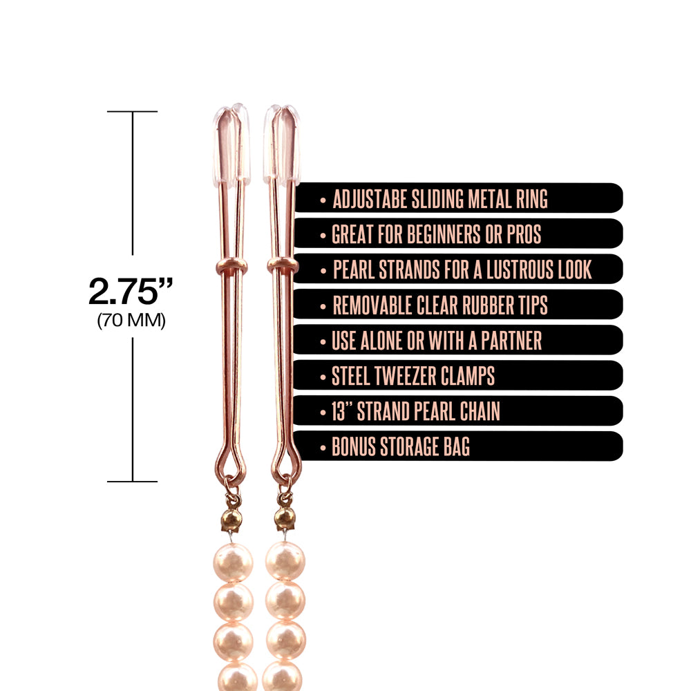 Nixie Adjustable Tweezer Clips With Pearls Rose Gold
