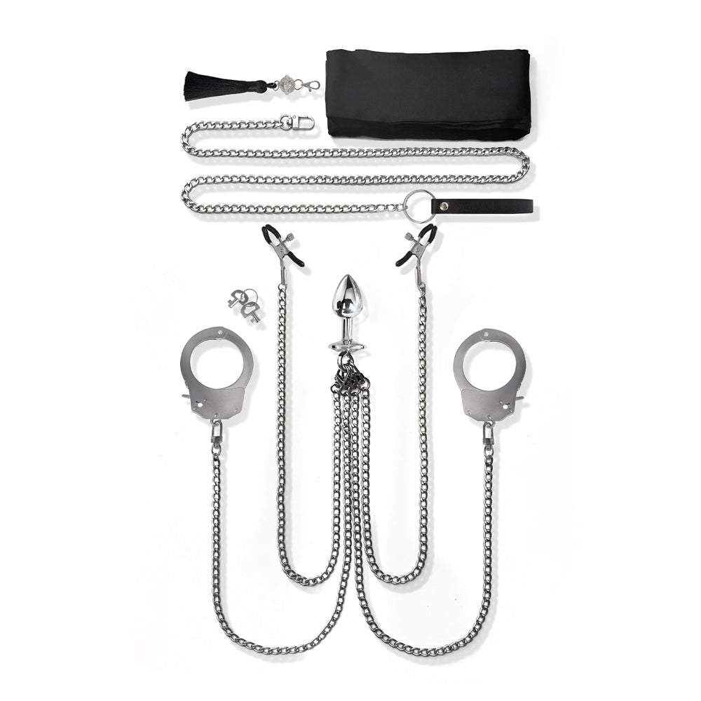 Nixie Interchangeable 8-Piece Bondage Kit – Silver Adjustable Restraints and Accessories