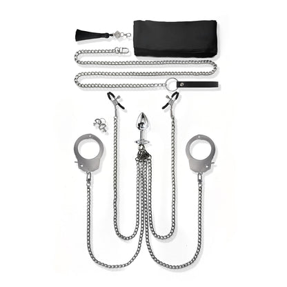 Nixie Interchangeable 8-Piece Bondage Kit – Silver Adjustable Restraints and Accessories