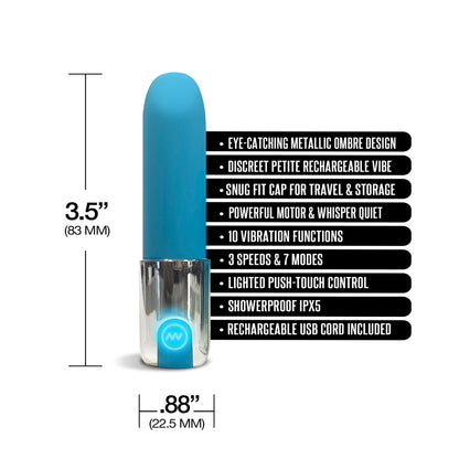 Nixie Smooch Rechargeable Lipstick Bullet Vibrator Blue Ombre