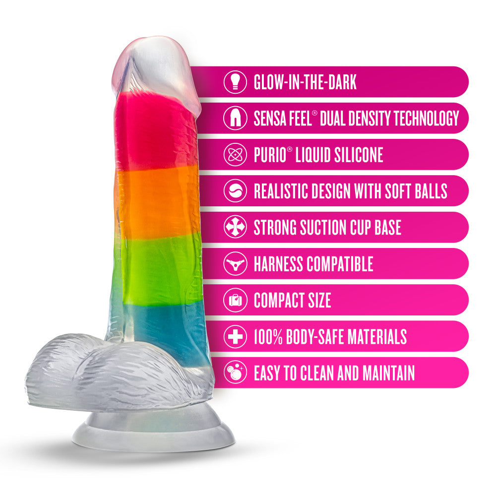 Neo Elite Glow In The Dark Rainbow Rave 6.5" Silicone Dual Density Dildo