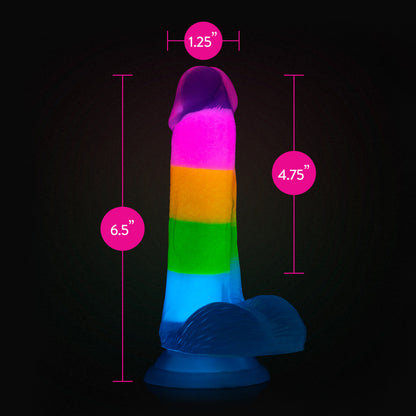 Neo Elite Glow In The Dark Rainbow Rave 6.5" Silicone Dual Density Dildo