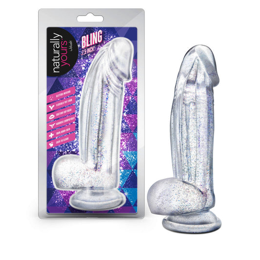 Naturally Yours Bling Sparkling Clear 7.5" Dildo
