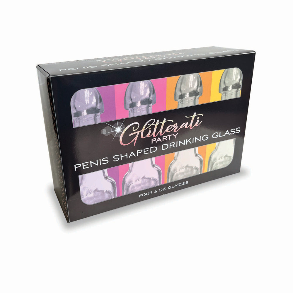 Glitterati 6 oz Penis-Shaped Drinking Glasses - 4 Pack