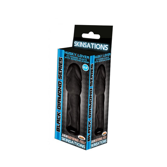 Skinsations Black Diamond Series Husky Lover Extension Sleeve with Scrotum Strap - 6.5 Inch