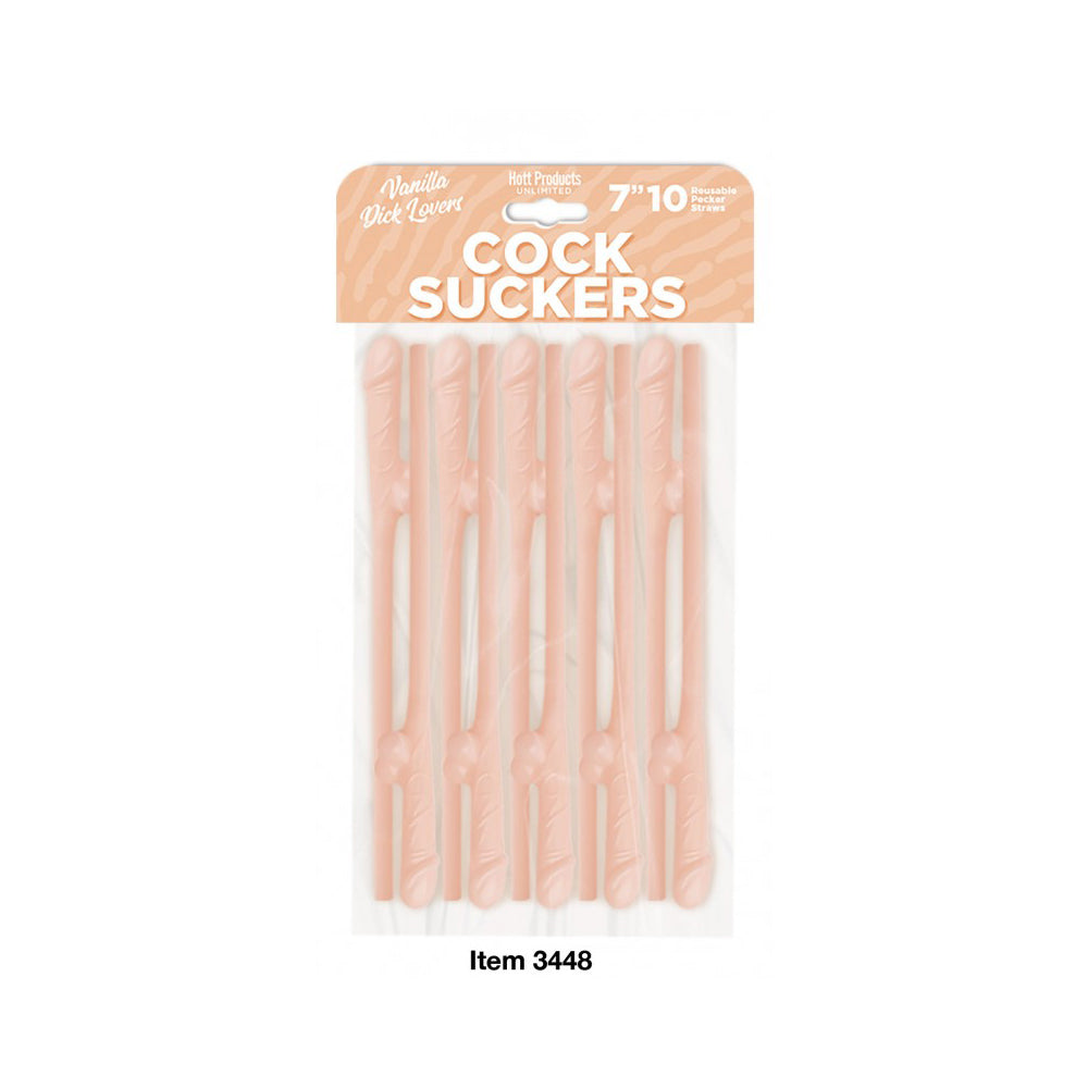 Vanilla Flavored Penis-Shaped Straws 10-Pack - Adult Novelty Party Supplies