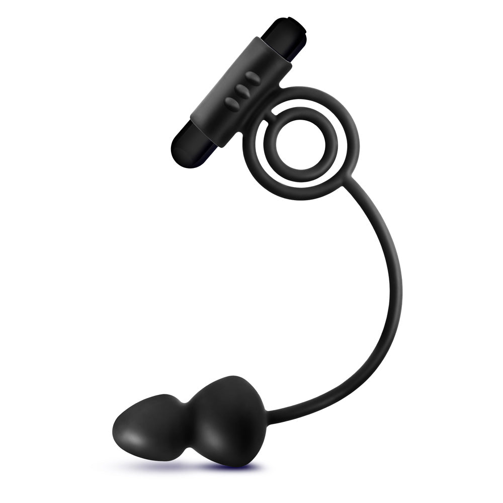 Anal Adventures Platinum Silicone Vibrating Anal Plug with C-Ring - Black