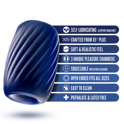 Rize Turbine Self-Lubricating Stroker – Blue Blue Male Masturbation Toy
