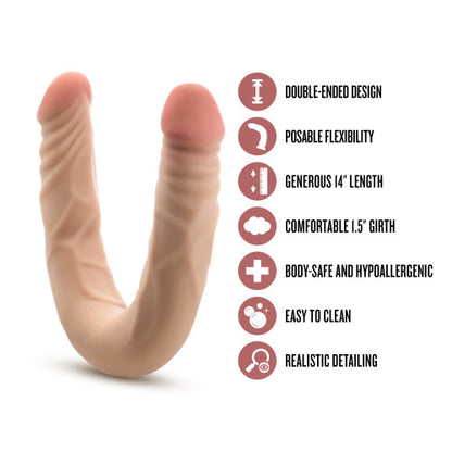 Dr. Skin Plus 14" Posable Double Dong – Realistic Beige Dual-Ended Dildo