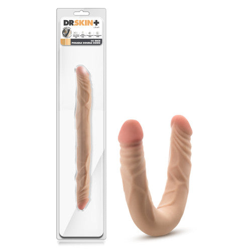 Dr. Skin Plus 14" Posable Double Dong – Realistic Beige Dual-Ended Dildo