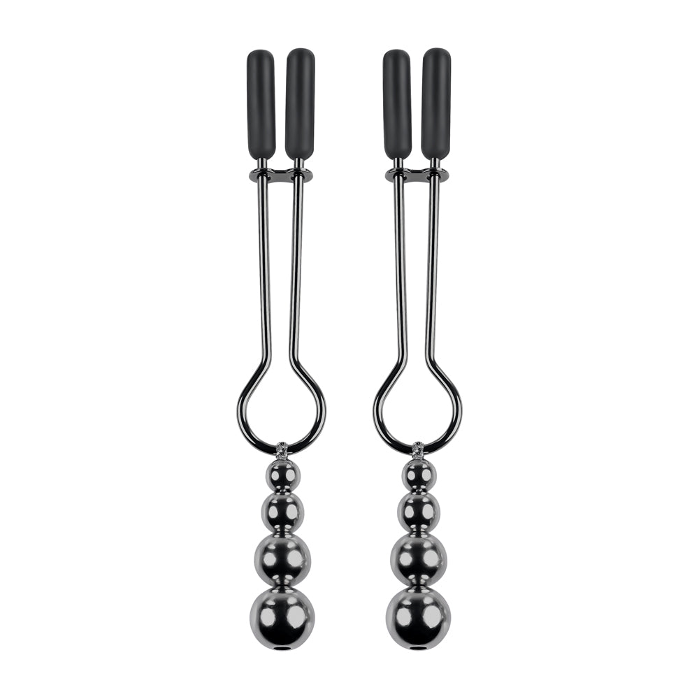 Beaded Nipple Clamps Black Chrome Finish - Adjustable BDSM Toy