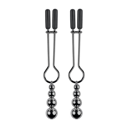 Beaded Nipple Clamps Black Chrome Finish - Adjustable BDSM Toy