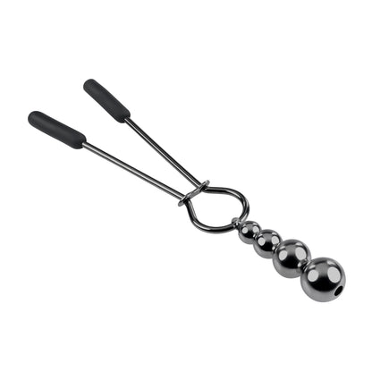 Beaded Nipple Clamps Black Chrome Finish - Adjustable BDSM Toy