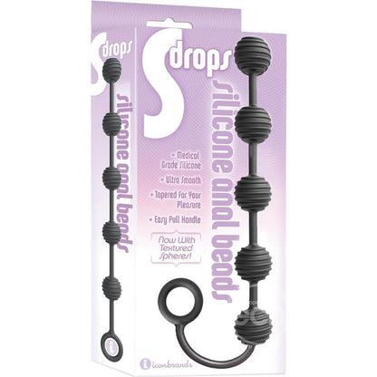 The 9's S-Drops Silicone Anal Beads – Black, Medical-Grade Silicone Anal Toy for Anal Play
