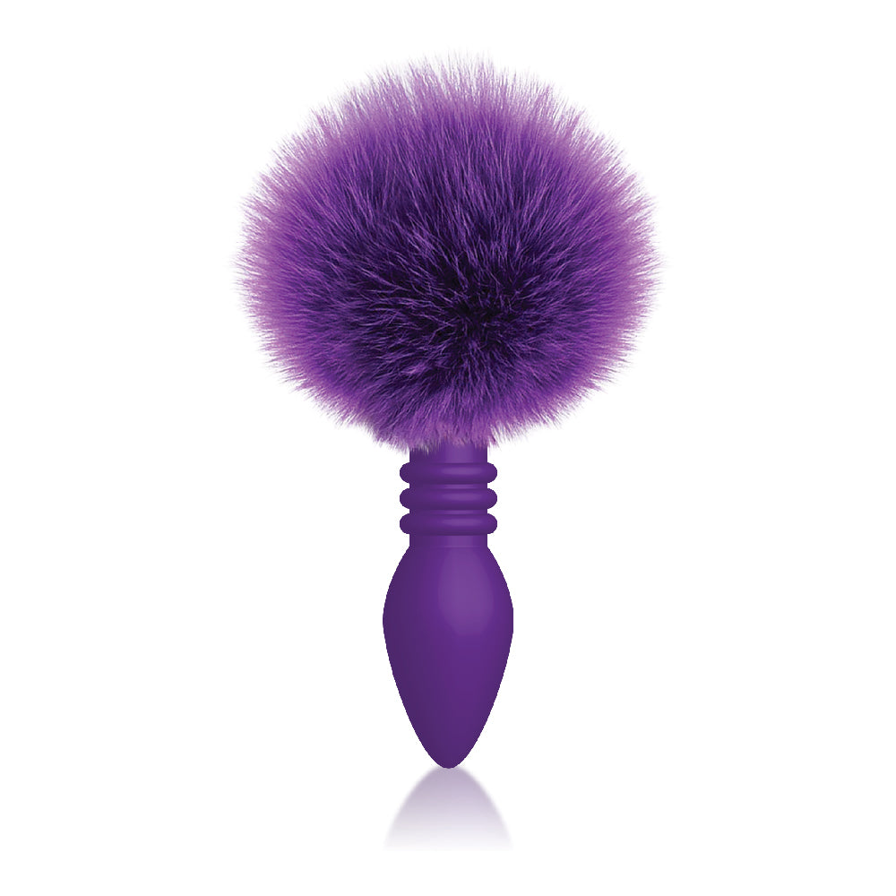 The 9's Cottontails Silicone Bunny Tail Butt Plug - Ribbed Purple