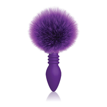 The 9's Cottontails Silicone Bunny Tail Butt Plug - Ribbed Purple