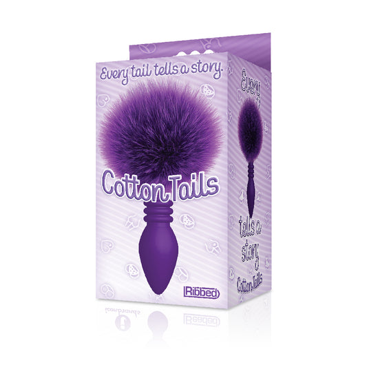 The 9's Cottontails Silicone Bunny Tail Butt Plug - Ribbed Purple