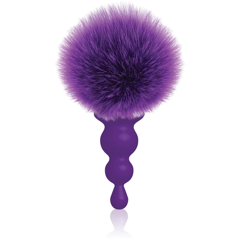 The 9's Cottontails Silicone Bunny Tail Beaded Purple Butt Plug
