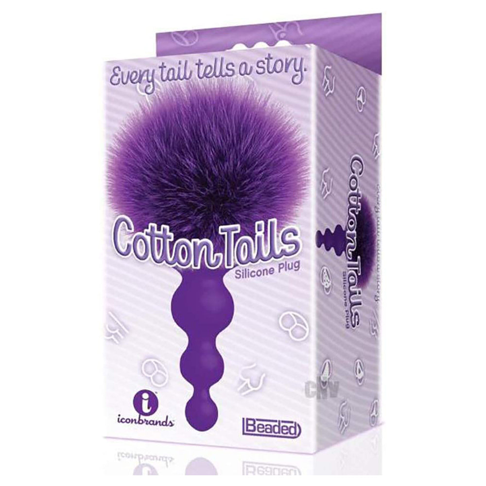 The 9's Cottontails Silicone Bunny Tail Beaded Purple Butt Plug