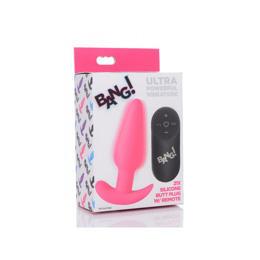 Bang! 21X Vibrating Silicone Butt Plug with Remote Control – Pink